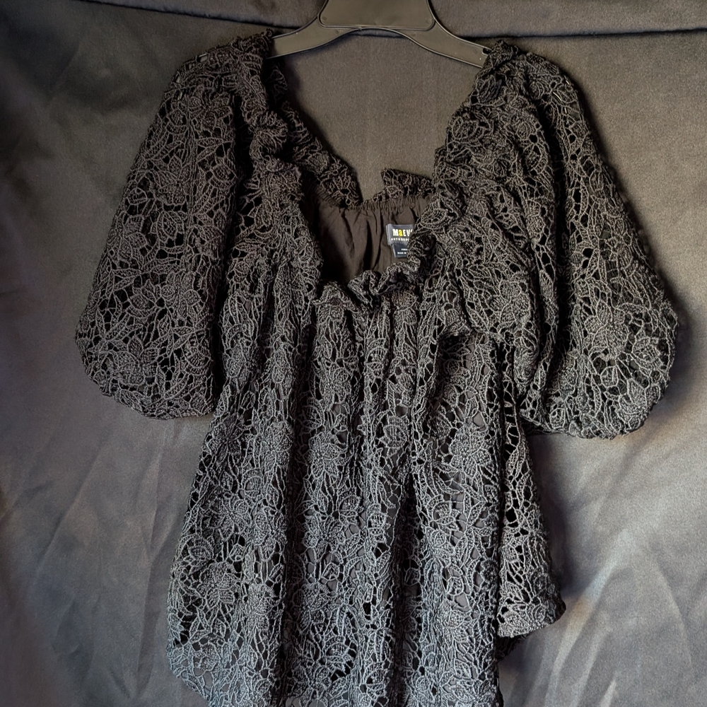 Maeve Anthropology Elegant Black Lace Blouse